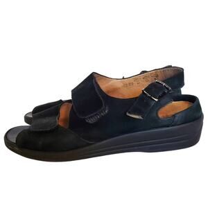 Fits by Theresia Leather Sandals Size 6 Slip on Comfort Shoes Open Toe and Heel